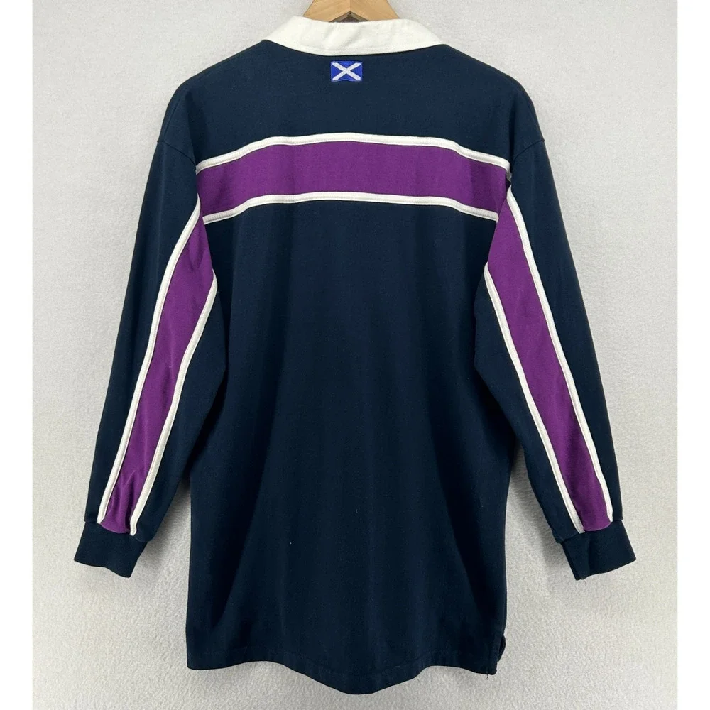 SCOTLAND Shirt Mens S RUGBY NATIONS Striped Tartan Army Polo Cotton Blue_3